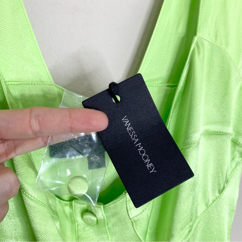 NEW Vanessa Mooney The Elisabeth Romper Dress (Sz XS) Candy Apple Green Satin - Picture 9 of 11